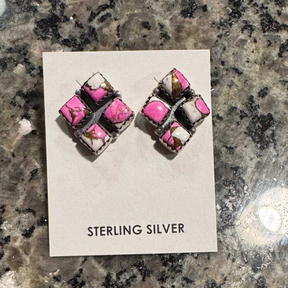 Pink and White turquoise Earrings